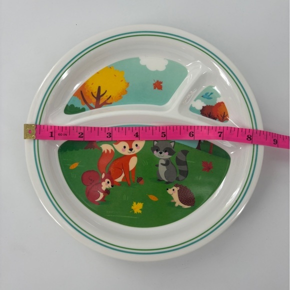 Set of 4 Plastic Melamine 3 Sectioned Kids Plates - Forest Animals - Picture 3 of 3